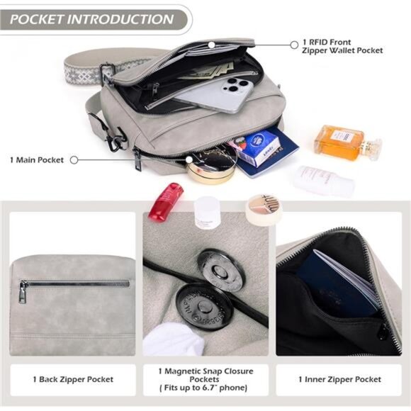 Women Soft Leather Medium Crossbody Bag Shoulder Purse Built in Wallet & Tassel - Picture 5 of 7